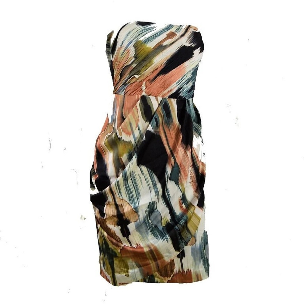 Ann Taylor Strapless Draped Dress in Abstract Watercolor Brush Stroke Print